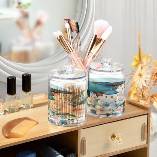 ALAZA 2 Pack Qtip Holder Lily Flower Greece, Cotton Swab Dispenser with Lid Bathroom Containers Canister Organizer Storage Jar