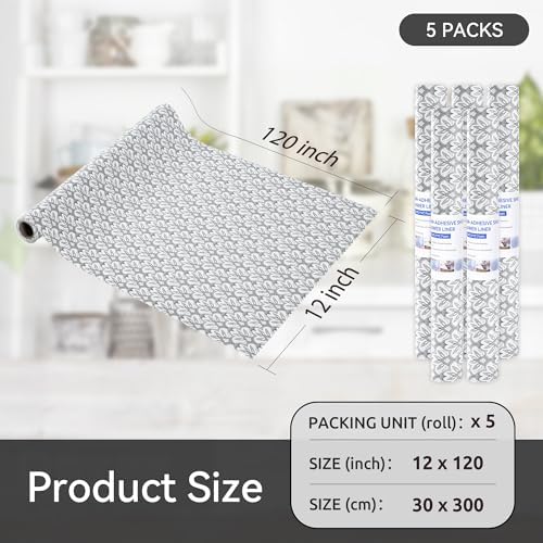 FIFTY FEET 12"x120" Non-Adhesive Shelf Liner for Kitchen Cabinets and Drawers, Washable Non-Slip PVC Cabinet Liner (Black Floral)(5 Roll)
