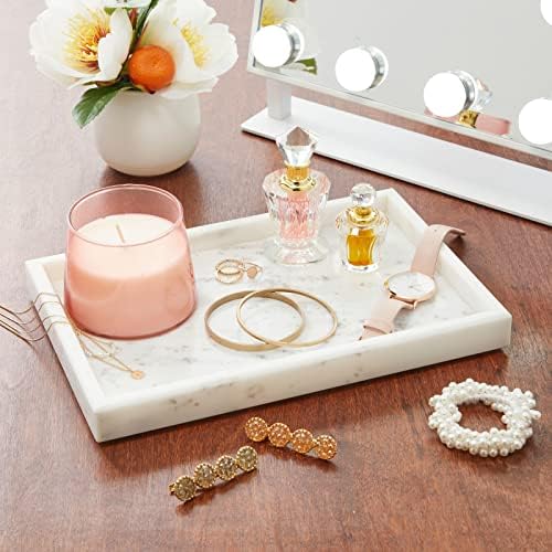 Juvale Large Marble Vanity Tray - Jewelry & Cosmetic Organizer with Drawer Organizer - Bathroom Display with Soap Tray - Home Accent Piece with Marble Decor - 11.7 x 7.7 x 1.1 in White (Pack of 2)