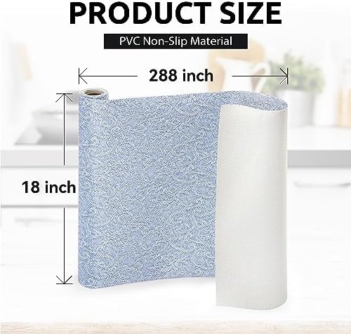 FIFTY FEET 18X288 Inch Shelf Liner with Scissor & Tape Measure for Kitchen Cabinets, PVC Drawer Liner for Dresser Non-Slip Bathroom, Non-Adhesive Cabinet Liner Washable (Pale Blue)