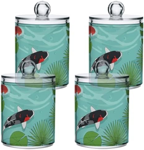 MNSRUU 2 Pack Qtip Holder Organizer Dispenser Watercolor Koi and Lotus Bathroom Storage Canister Cotton Ball Holder Bathroom Containers for Cotton Swabs/Pads/Floss