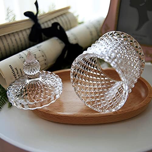 Bathroom Glass Qtip Holder Canister with Plastic Partition and Lid for Cotton Swabs Balls Rounds, Home Vanity Countertop Storage Organizer Container