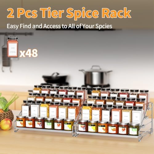 BOIVSHI 4 Tier Spice Rack for Cabinet, Depth Adjustable Spicy Shelf,Gray