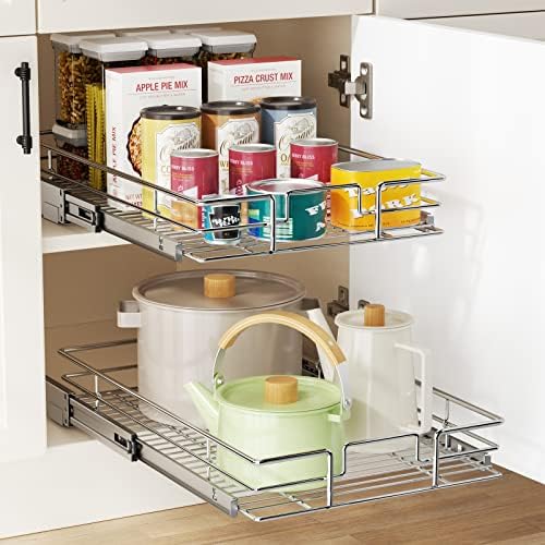 LOVMOR Pull Out Cabinet Organizer 15½" W x 21½" D, Kitchen Cabinet Pull Out Shelves Slide Out Storage
