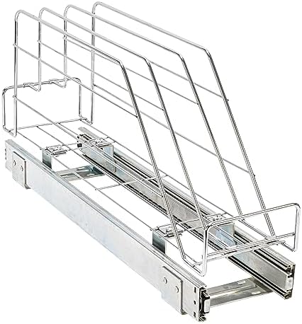 Household Essentials Glidez Multipurpose Chrome-Plated Steel Pull-Out/Slide-Out Storage Organizer for Cookware and Bakeware - Fits Standard Size Cabinet or Shelf, Chrome