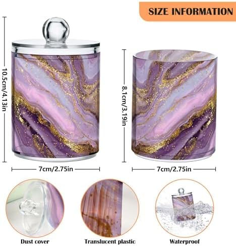 MNSRUU 4 Pack Qtip Holder Organizer Dispenser Marble Purple Gold Bathroom Storage Canister Cotton Ball Holder Bathroom Containers for Cotton Swabs/Pads/Floss