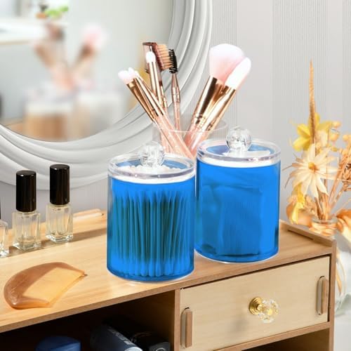 Gredecor 4 Pack Dodger Blue Qtip Holder Organizer Dispenser Clear Bathroom Storage Canister Cotton Ball Holder Bathroom Containers for Cotton Swabs/Pads/Floss