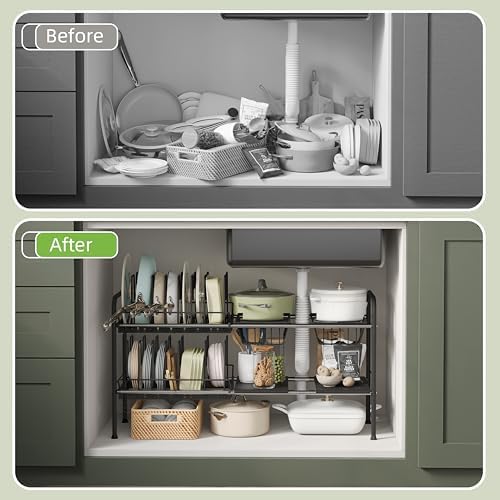 NETEL Expandable Under Sink Organizer，Pot and pan Organizer Under Cabinet