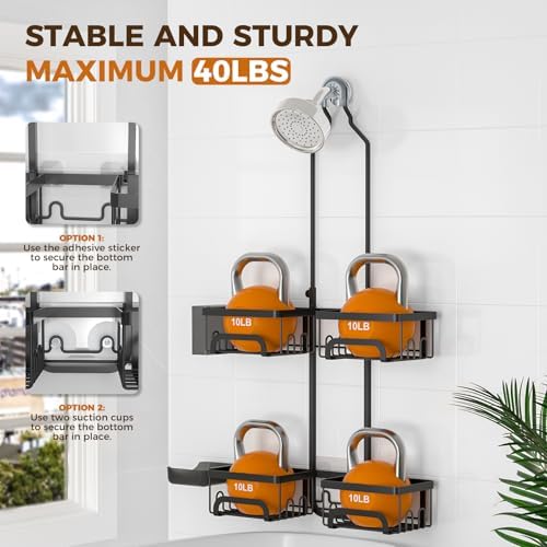 REINHARDT Split Shower Caddy Hanging for Handheld Showerheads, Black