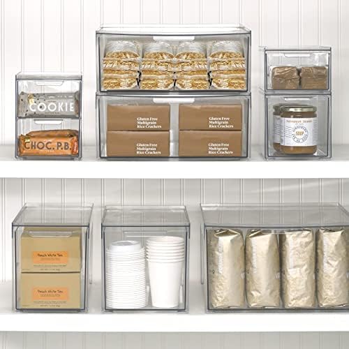 mDesign Stackable Storage Containers Box with 2 Pull-Out Drawers - Stacking Plastic Drawer Bins for Kitchen Pantry and Cupboard, Cabinet, Counter, Island and Tables - Lumiere Collection - Clear