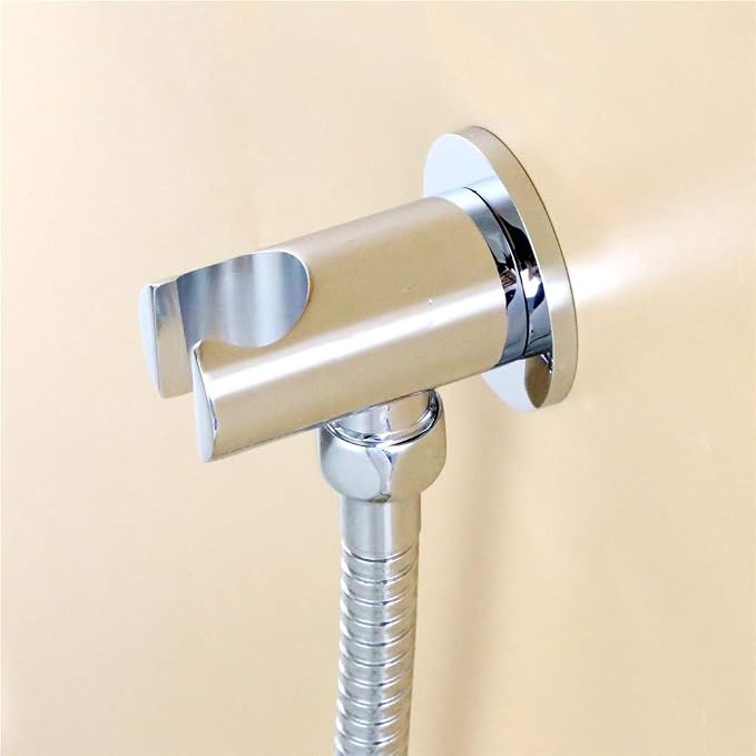 Hand Held Shower Head Holder with Hose Connector Shower Wand Holder Wall Mount,Handheld Shower Handle Sprayer Holder Shower Hose Adapter Shower Elbow with Spray Head Bracket Replacement Chrome