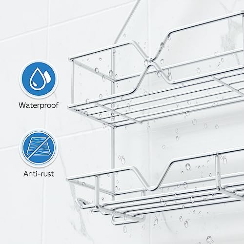 TreeLen Rustproof Shower Caddy, Hanging, Stainless Steel, 4 Hooks, 2 Shelves, Non-Slip