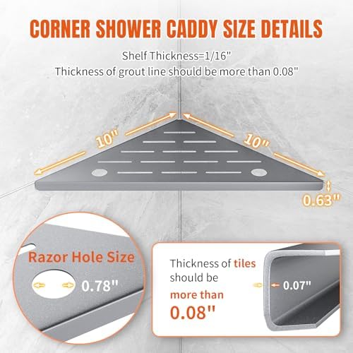 Tile Shower Corner Shelf, Grout-In Shower Shelves for Tile Wall 10" 2 Pack
