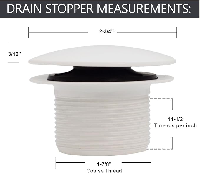 Westbrass D398R-2-50 1-1/2" NPSM Coarse Thread Mushroom Tip-Toe Bathtub Drain Stopper, Powder Coat White (2-Pack)