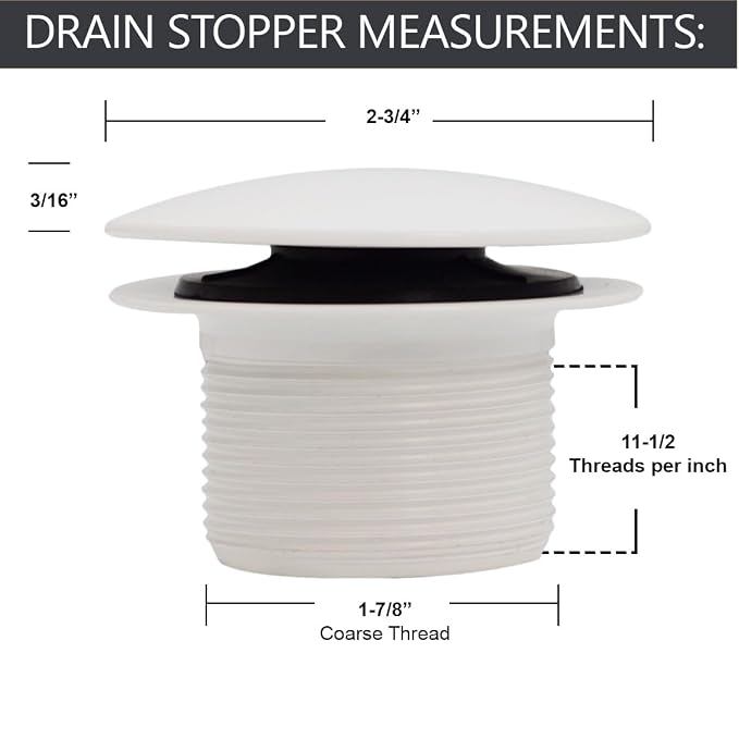 Westbrass A398R-50 1-1/2" NPSM Coarse Thread Mushroom Tip-Toe Bathtub Drain Stopper, Powder Coat White