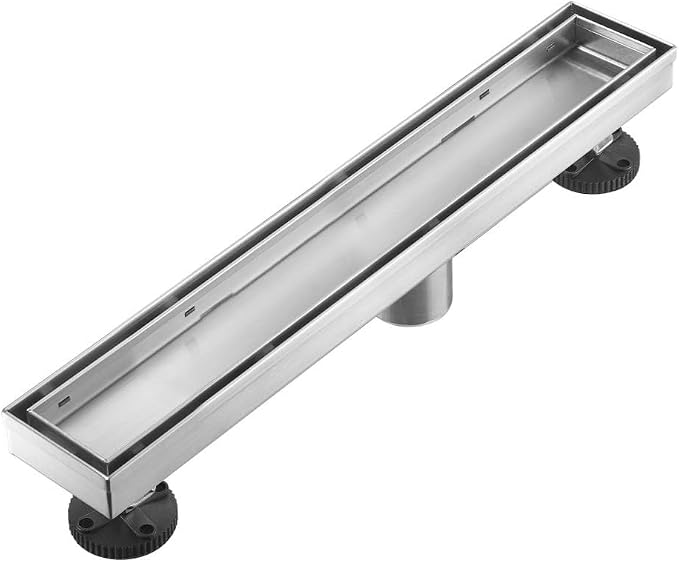 AVSIILE Linear Shower Floor Drain, 12 Inch Brushed Nickel 304 Stainless Steel Bathroom Drains Kit, Rectangular Shower Trench Drain with Reversable Tile-in Pattern Drain Cover & Hair Catcher