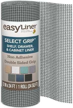 EasyLiner Select Grip Shelf Liner, Easy to Install & Cut to Fit, Non Slip, Non Adhesive, Drawer Shelf & Cabinet Liner for Kitchen, Bathroom, Pantry Cupboards, 12 in x 24 ft (1 Roll), 24 ft, Dark Gray