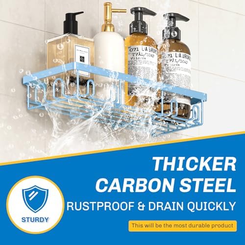 DTUQYX Shower Caddy 9 Pack,Adhesive Organizer for Bathroom Decor Accessories & Kitchen Storage,No Drilling,Large Capacity,Rustproof Stainless Steel Organizer,Home Decor Shelves (Blue 9 Pack)