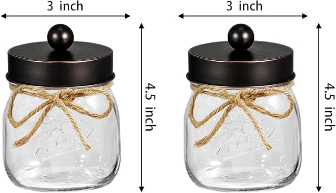 SheeChung Small Glass Mason Jar Qtip Holder with ORB Stainless Steel Lid | Clear Apothecary Jar Canisters Set,Bathroom Jar Dispenser,Vanity Storage Organizer for Cotton Swab,Ball,Floss,Farmhouse Decor