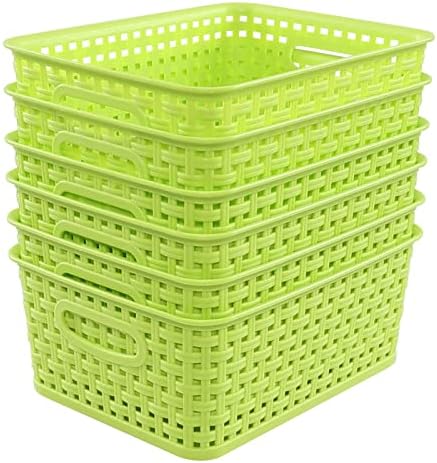 Plastic Storage Woven Basket Bins, 6 Packs