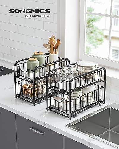 SONGMICS 4-Tier Pull Out Cabinet Organizers, Under Sink Organizer, Bathroom Organizer and Storage, Sliding Basket Drawers, Stackable for Kitchen, Bathroom, Ink Black UKCS017B02