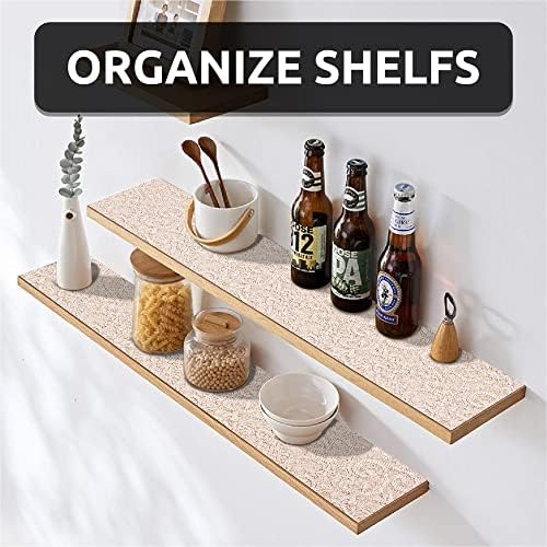 12X480 Inch Shelf Liner with Scissor & Tape Measure for Kitchen Cabinets, PVC Drawer Liner for Dresser Non-Slip Bathroom, Non-Adhesive Cabinet Liner Washable (Chocolate Cream Color)