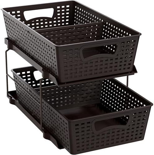 Simple Houseware 2 Tier Pull-Out Sliding Drawer Under Sink Storage, Brown