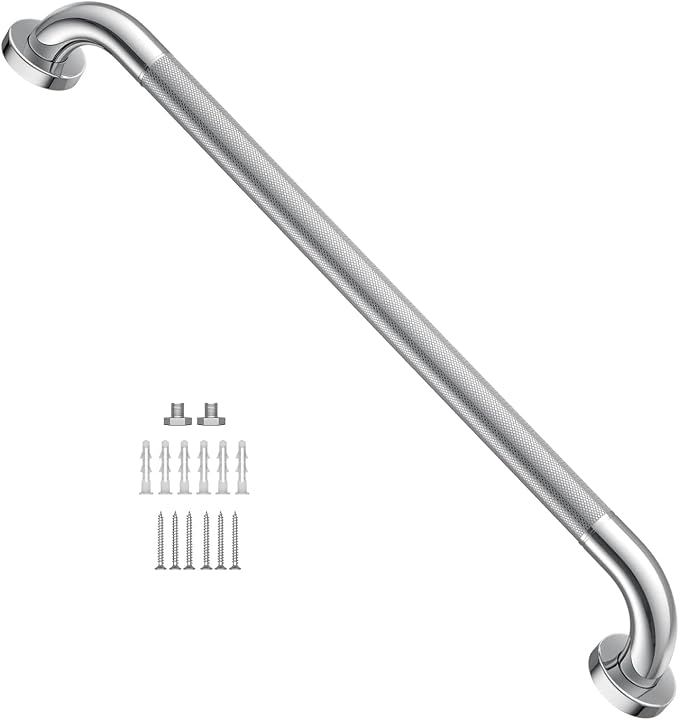 Anti Slip Shower Grab Bar 24 Inch, YuanDe Chrome Stainless Steel Bath Grab Bar, Knurled Bathroom Safety Rail, Shower Handrail Support, Handicap Elderly Balance Assist Handles
