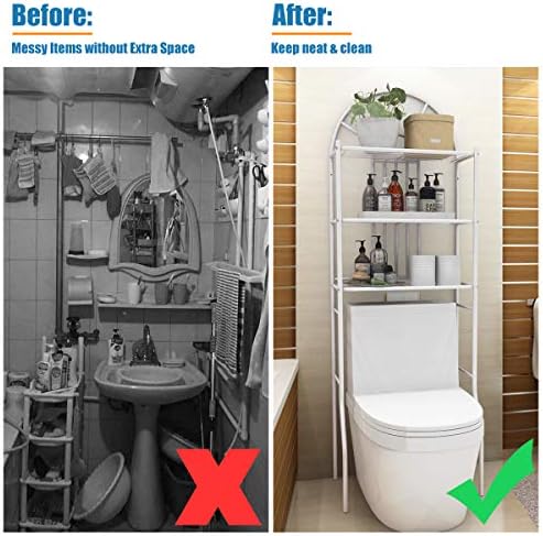 DORTALA 3-Tier Over The Toilet Storage Rack, 3-Tier Bathroom Space Savor, Morden Free Standing Iron Tube Bathroom Shelf, Bathroom Organizer Toilet Rack for Home Bathroom, 23.5" x 13" x 68", White