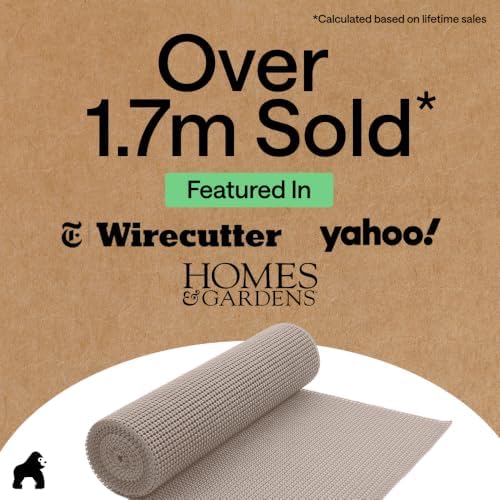 GORILLA GRIP powerGRIP Drawer Shelf and Cabinet Liner, Thick Strong Hold, Non-Adhesive Liners Protect Kitchen Cabinets and Cupboard, Bathroom Drawers, Easy Install Mat, 12" x20', Beige (Pack of 2)