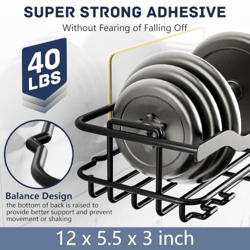 OMAIRA 3-Pack Shower Caddy with Soap Holder, Adhesive Rustproof No-drill Strudy Loading Inside Shower Organizer Shelves Rack Storage Bathroom Organization for Smooth Wall Glass Tile, Black (XX-Large)