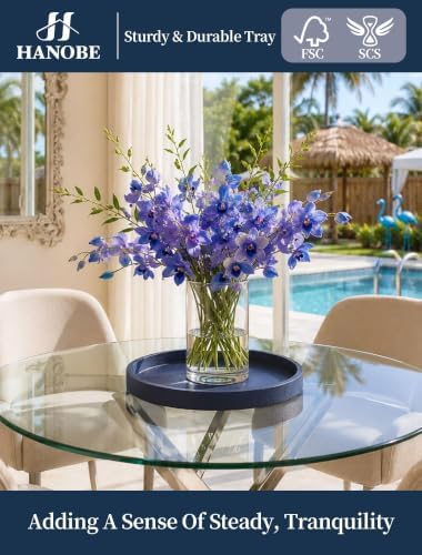 Hanobe Navy Blue Round Decorative Trays for Coastal Coffee Table Decor, 39"