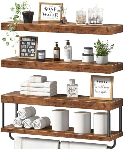 QEEIG Long Bathroom Floating Shelves Over Toilet (Brown, Set of 3, 23.6")