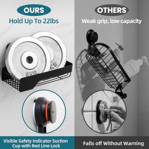 TAILI Shower Caddy Suction Cup Rustproof Metal Visible indicator Black