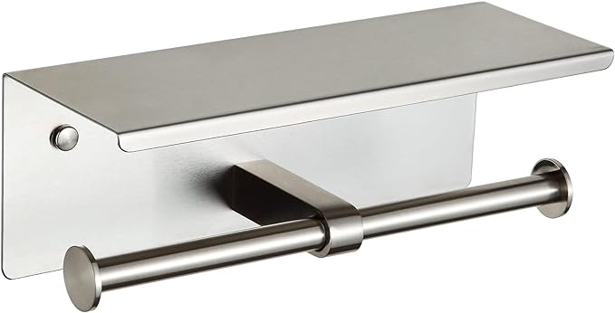 Double Toilet Paper Holder with Shelf Brushed Nickel Toilet Paper Holder Wall Mounted