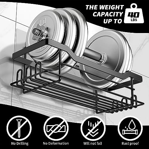 Shower Caddy Shelves Organizer, 3 Pack with Soap Holder, No Drilling Wall Mounted Self Adhesive Shelves, Matte Black