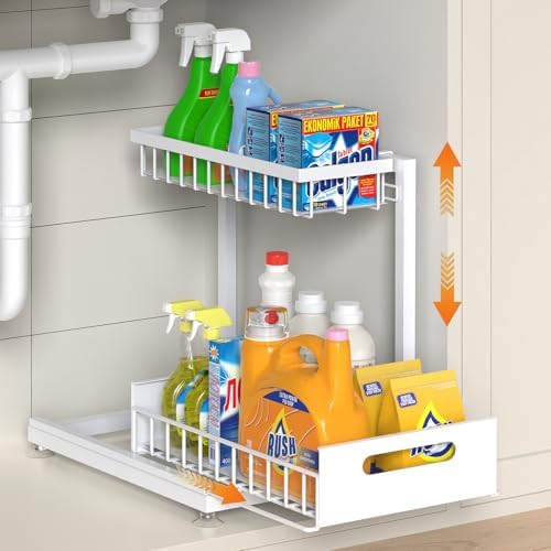 Saydear L-Shaped Under Sink Organizer, 2-Tier Pull-out Cabinet Rack 1-Pack