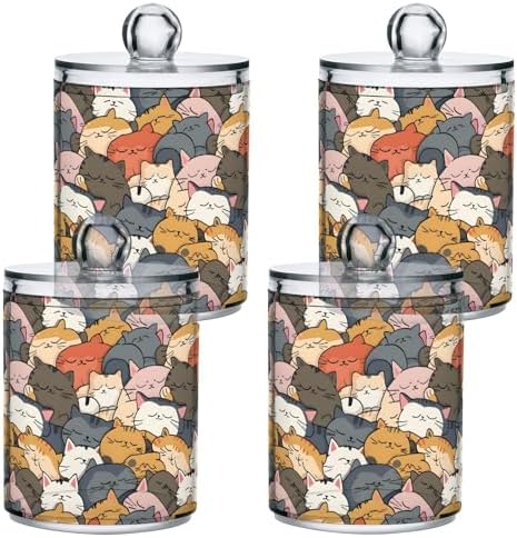 ALAZA 2pcs Cat Animal Kitten Color Qtip Holder Dispenser 14 oz Bathroom Storage Clear Apothecary Jars Containers Cotton Ball,Cotton Rounds,Floss Picks, Hair Clips, Food