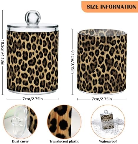 Brown Leopard Print Qtip Holder Apothecary Jars Bathroom Storage Floss Makeup Organizer for Cotton Ball Swab Acrylic 2 Packs