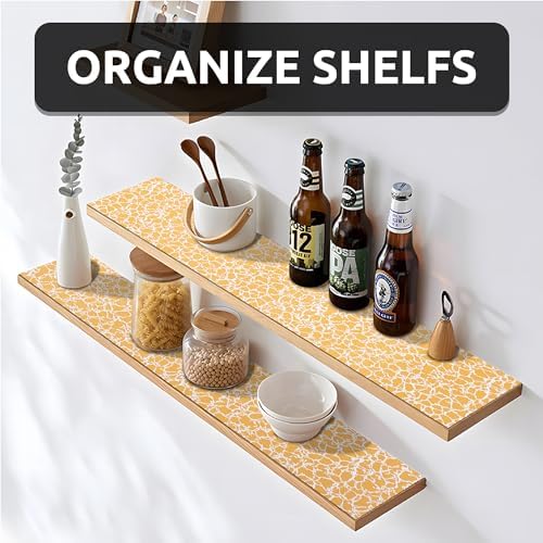 FIFTY-FEET 12X360 Inch Shelf Liner with Scissor & Tape Measure for Kitchen Cabinets, PVC Drawer Liner for Dresser Non-Slip Bathroom, Non-Adhesive Cabinet Liner Washable (Orange Crack)