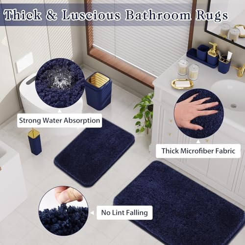XLHOMO Blue Bathroom Set, Bathroom Sets with Shower Curtain and Rugs