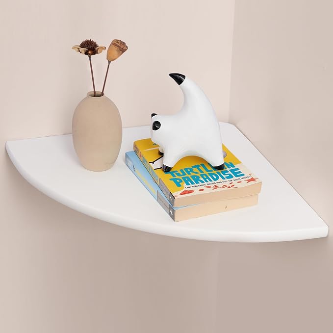 Gieanoo White Corner Wall Shelf 12inch Solid Oak Wood Floating Corner Shelf with Wire Hole Corner Wall Storage Display Shelves for Living Room Bedroom Bathroom Kitchen