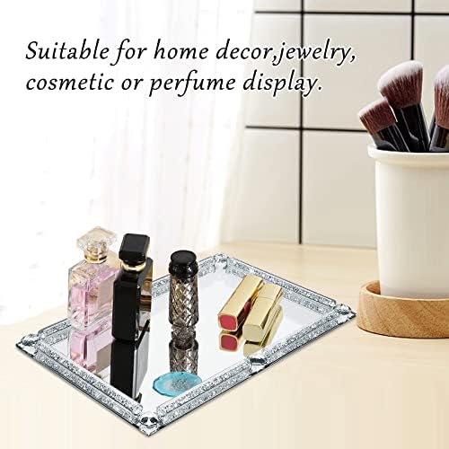 Crystal Glass Tray, 11.8"x7.9" Silver Rectangular Perfume Tray