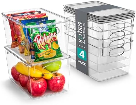 Sorbus 4-Pack Large Clear Plastic Storage Bins with Lids - Kitchen, Pantry, Fridge, and Cabinet Organizer