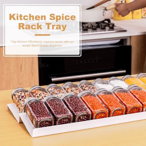 8-Pack Spice Drawer Organizer, 4 Tier Acrylic Spices Rack Tray for Cabinet