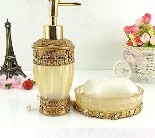 AMSS 5 Piece Stunning Bathroom Accessories Set in Crystal Like Resin Tumbler Dispenser Soap Dish Cups (Yellow)
