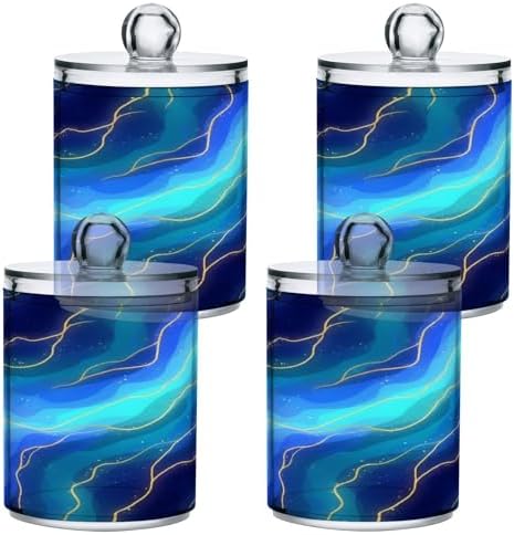 MNSRUU 2 Pack Qtip Holder Organizer Dispenser Blue Marble Bathroom Storage Canister Cotton Ball Holder Bathroom Containers for Cotton Swabs/Pads/Floss