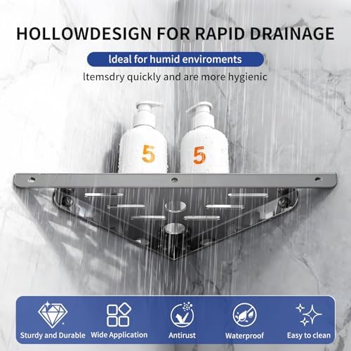 2Pack 10" 304 Stainless Steel Corner Shower Shelf 6Hooks 40Lbs Drill Silver