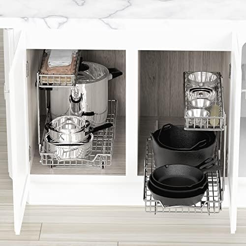 Simple Houseware 2-Tier (L+M) Pull Out Under Cabinet Sliding Shelf, Chrome