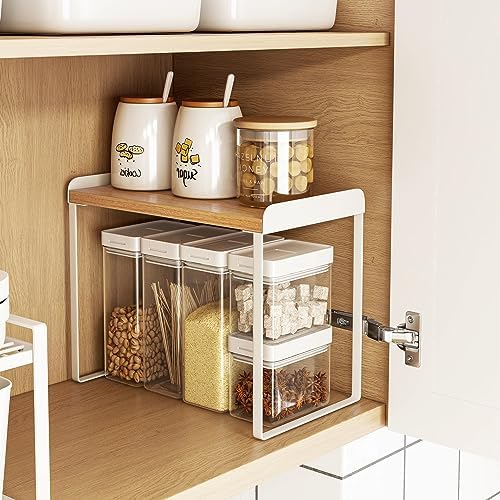 Mitus Stacking Wood Shelf Organizer, Counter Cabinet Storage Rack, 12 inch